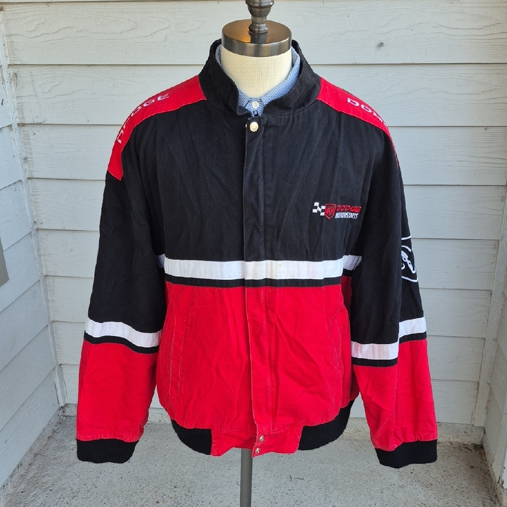 ESSEX Dodge Motosports Nascar Black Red Cotton XL Mens Full Zip‎ Jacket VTG Y2K